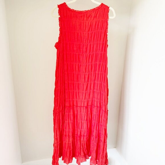 Max Studio Women's Sleeveless Smocked Tiered Midi Dress, Dark Orange, Size XL - Picture 2 of 5